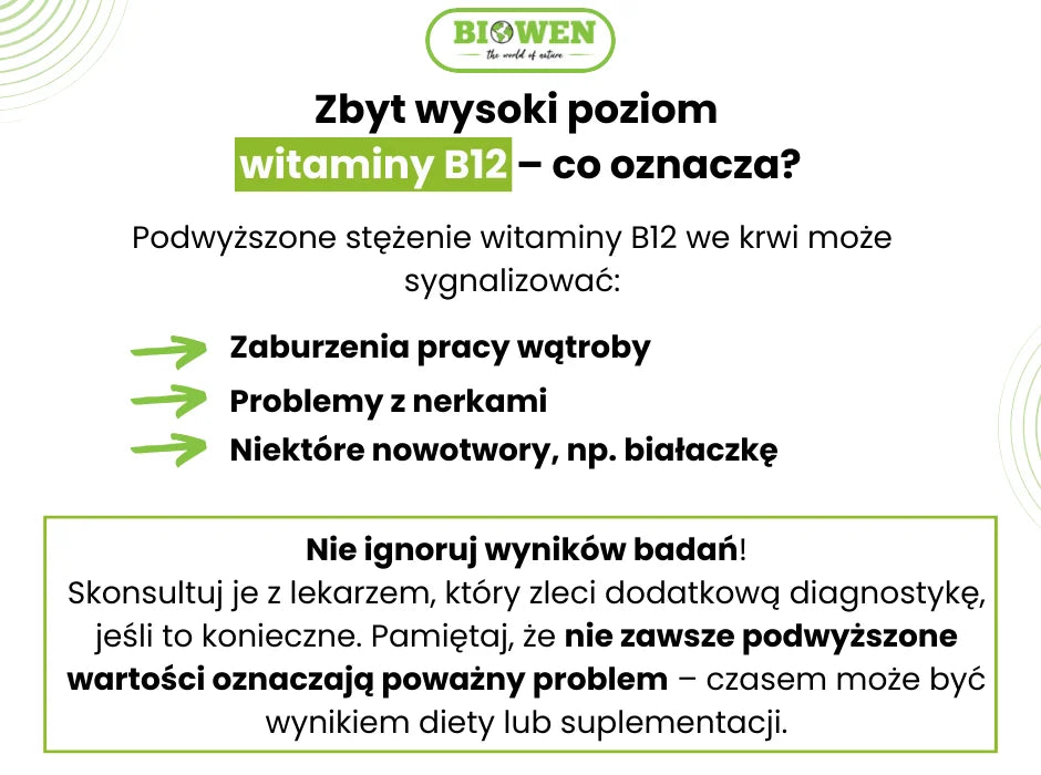 Zbyt wysoki poziom witaminy B12 – co oznacza? - infografika