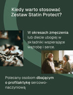 Grafika informacyjna o tym, kiedy stosować zestaw Statin Protect Biowen.
