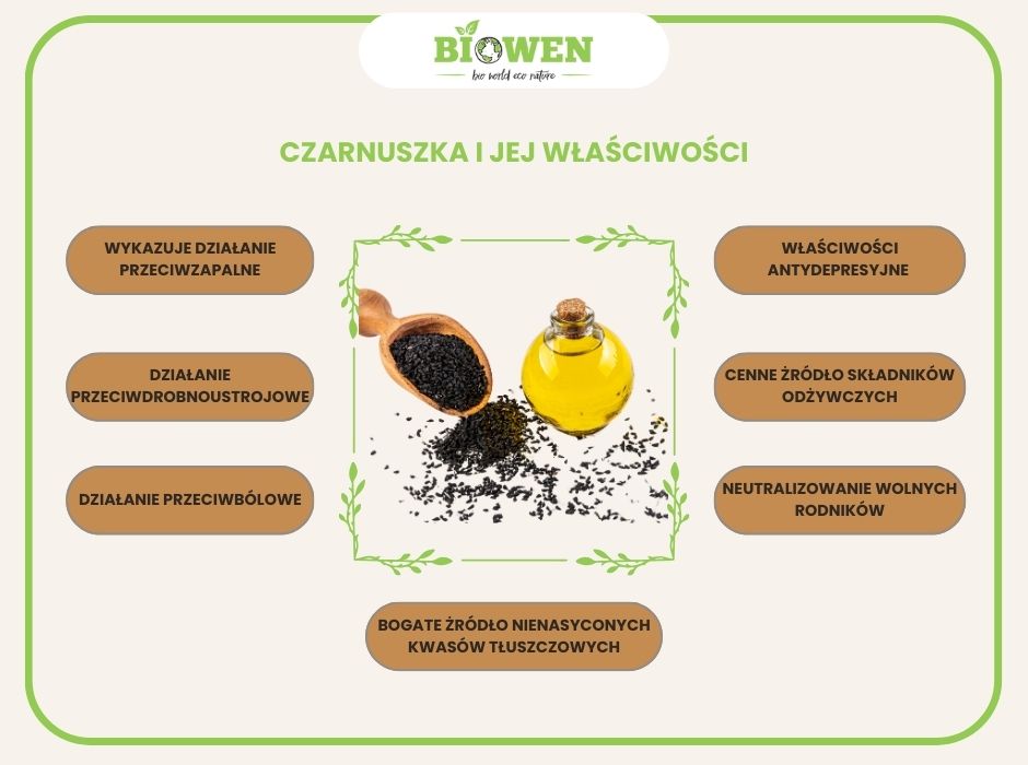 Czarnuszka i jej właściwości - infografika