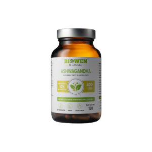 Biowen Ashwagandha suplement wspierający równowagę emocjonalną, 400 mg, 120 kapsułek.