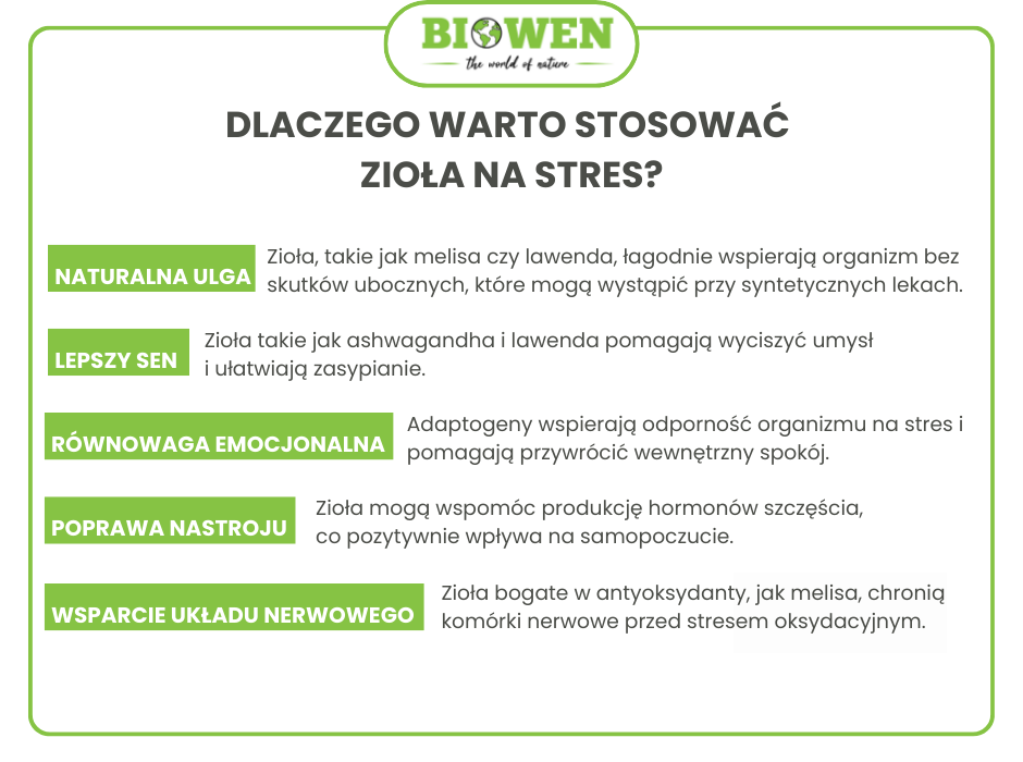 Dlaczego warto stosować zioła na stres? - infografika