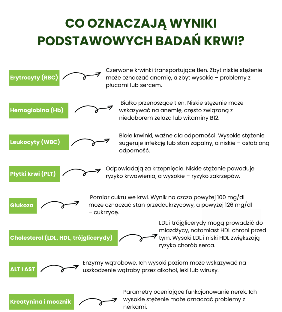 Co oznaczają wyniki podstawowych badań krwi - infografika