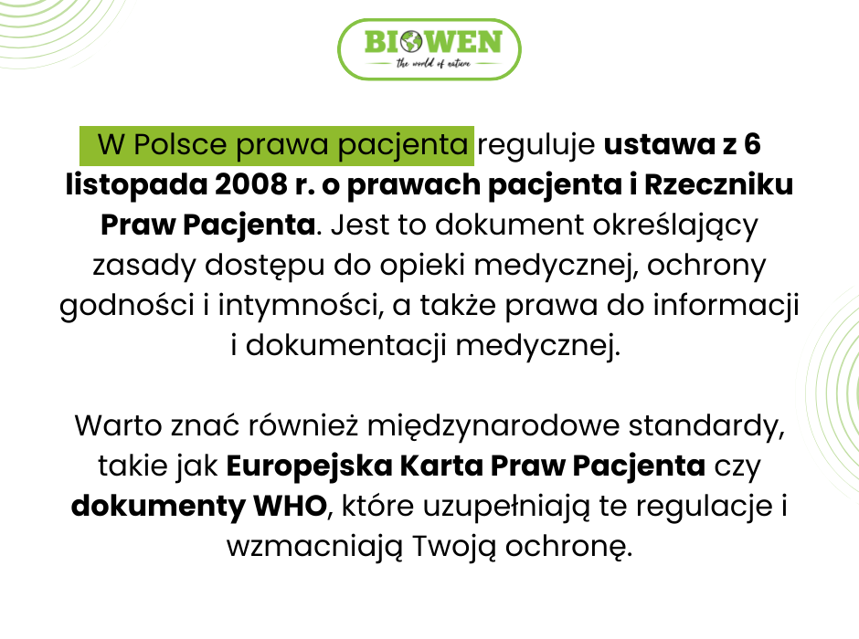 Dokumenty regulujące prawa pacjenta - infografika