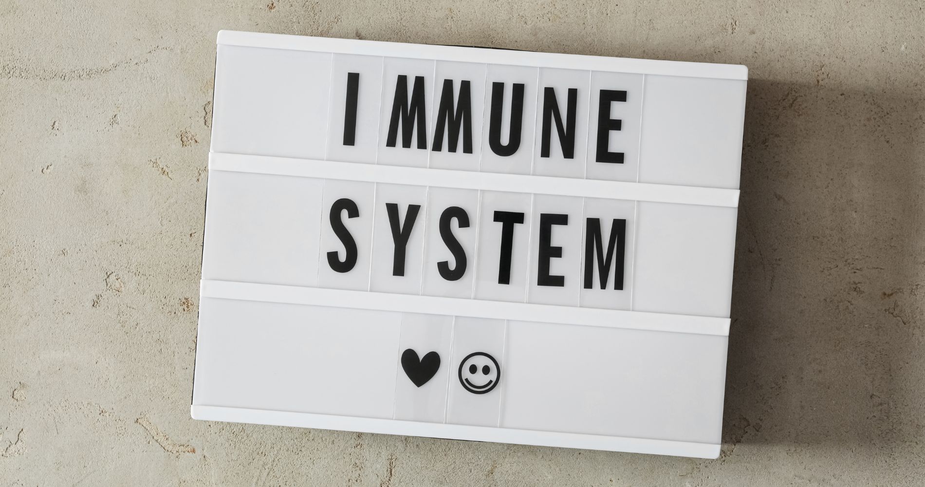 Napis "Immune System" na tabliczce, symbolizujący znaczenie diety i stylu życia dla wzmocnienia układu odpornościowego.