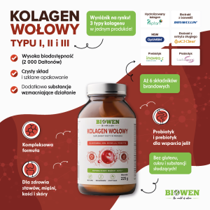 Kolagen wołowy typu I, II, III Biowen - proszek - 225 g - obrazek 2