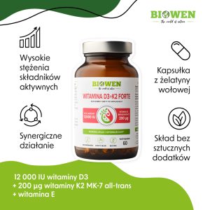 Witamina D3 + K2 Forte Biowen 12000 IU - 60 kapsułek - obrazek 3