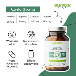 Glicyna 900 mg Biowen 100 kaps - Kwas aminooctowy - obrazek 2